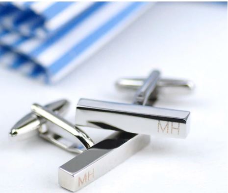 PERSONALIZED ENGRAVED BAR CUFFLINKS -SILVER