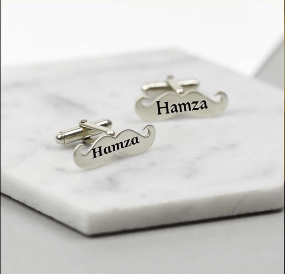 Customize Name Engraved Moustache Cufflinks