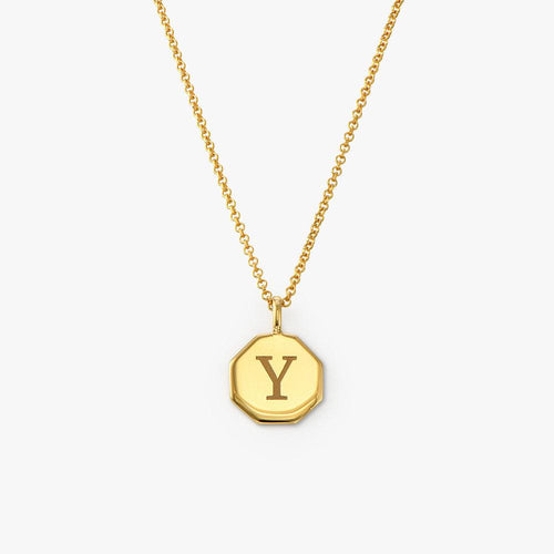 Octagon Initial Engraved Necklace