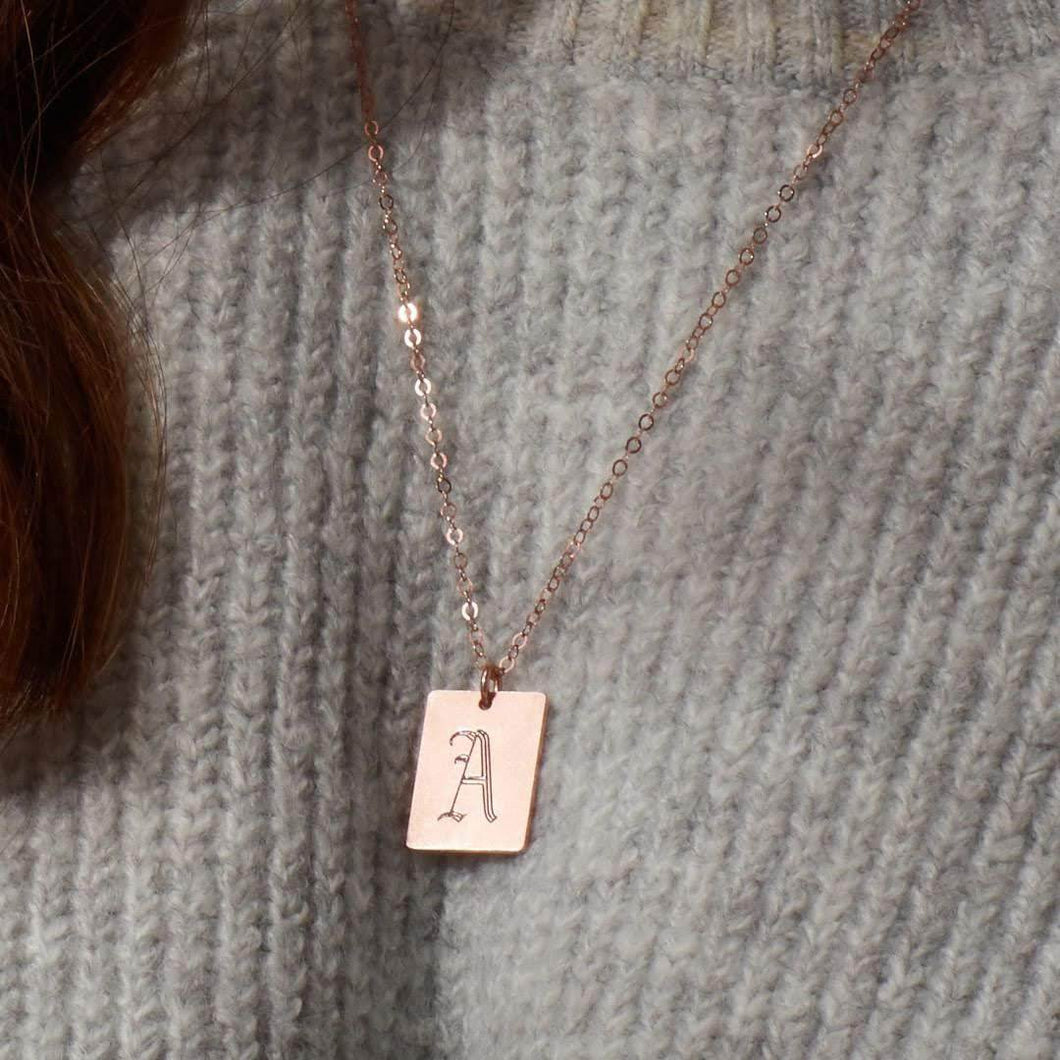 Engraved Initial Square Necklace