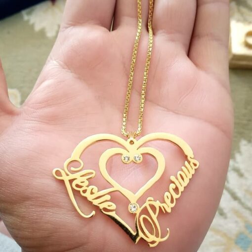 Customize Double Heart Double Name Necklace